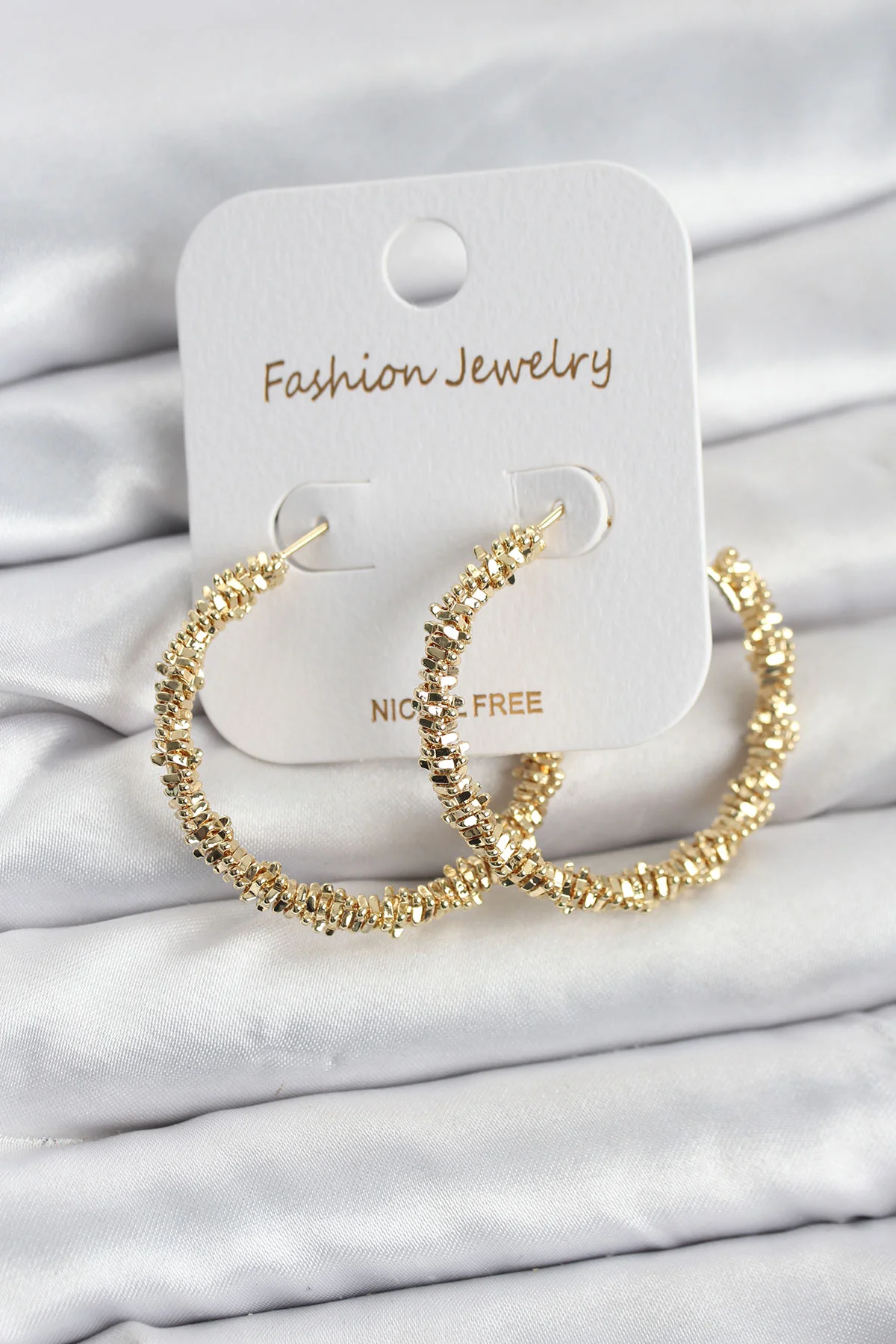 Tegan Pirinç Gold Renk Tırtıklı Halka Model Kadın Küpe TG27BKP11606