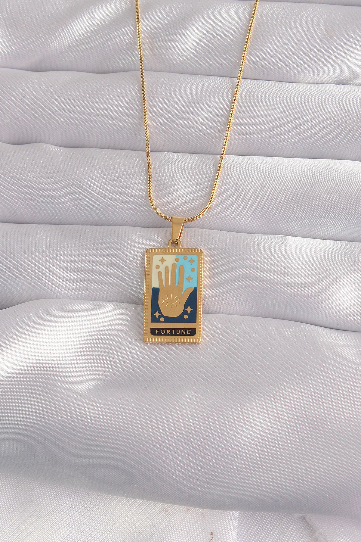 Tegan 316L Çelik Gold Renk Karışık Mineli El Figür Tarot Kolye TG27BKO9035
