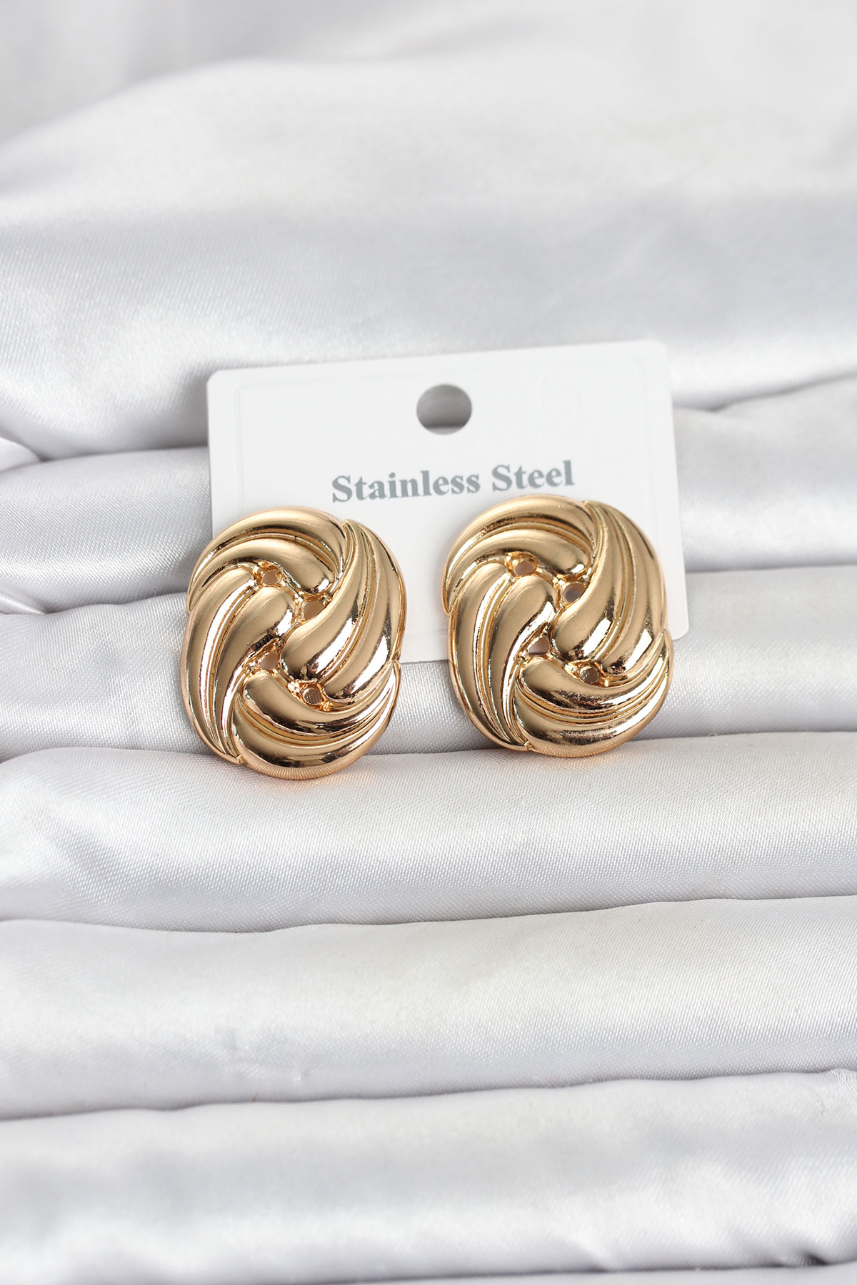 Tegan 316L Çelik Gold Renk Motif Desen Model Kadın Küpe TG27BKP11812