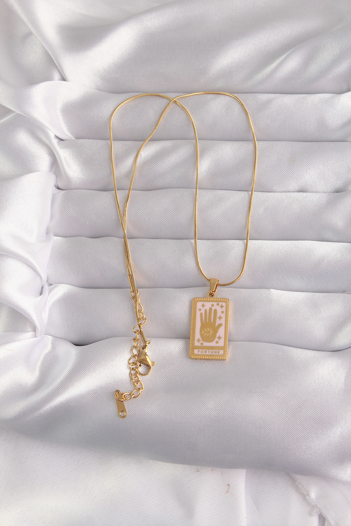 Tegan 316L Çelik Gold Renk Pembe Mineli El Figür Tarot Kolye TG27BKO9031