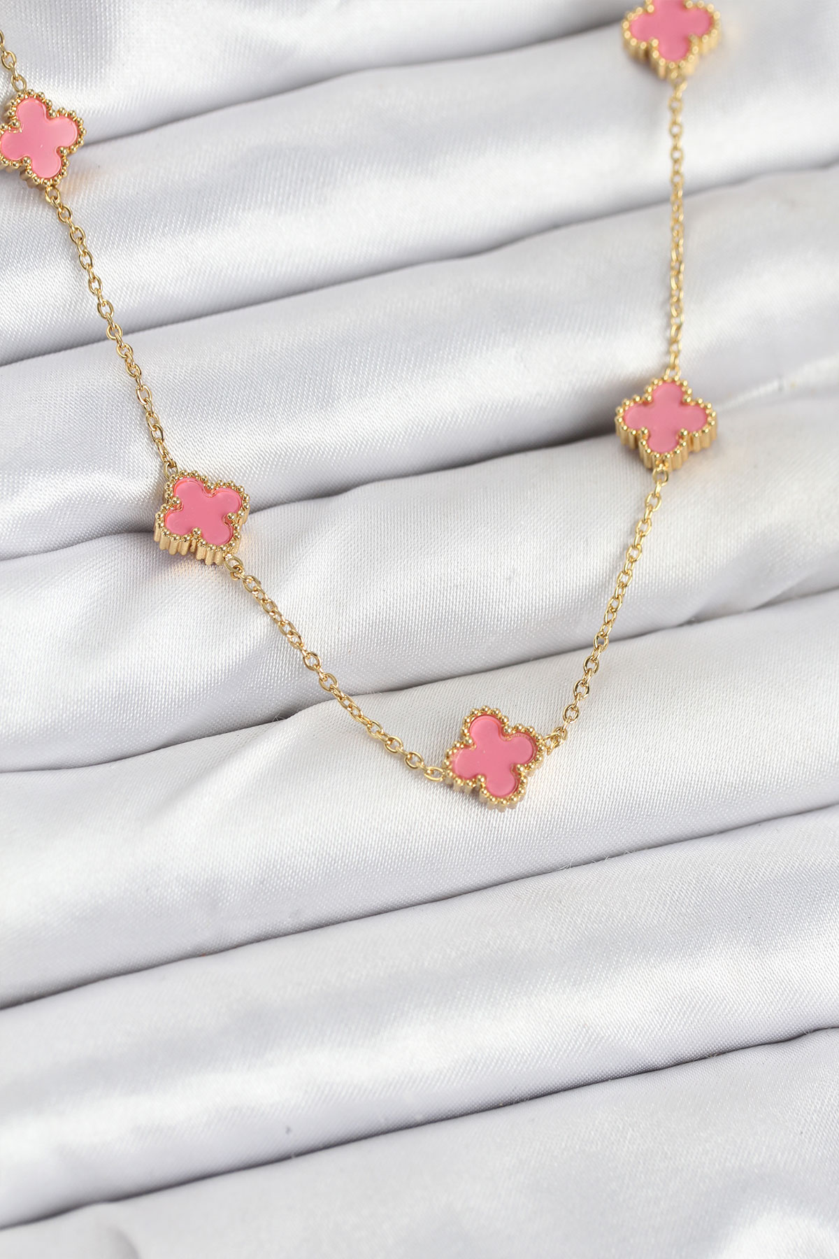 Tegan 316L Çelik Zincir Gold Renk Pembe Baby Boy Yonca Kadın Kolye TG27BKO10572