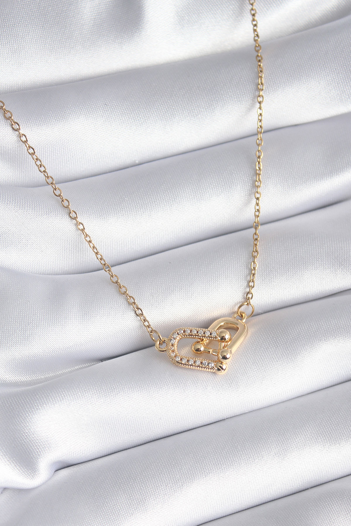 Tegan 316L Çelik Gold Renk Zirkon Taşlı Model Kadın Kolye TG27BKO8252