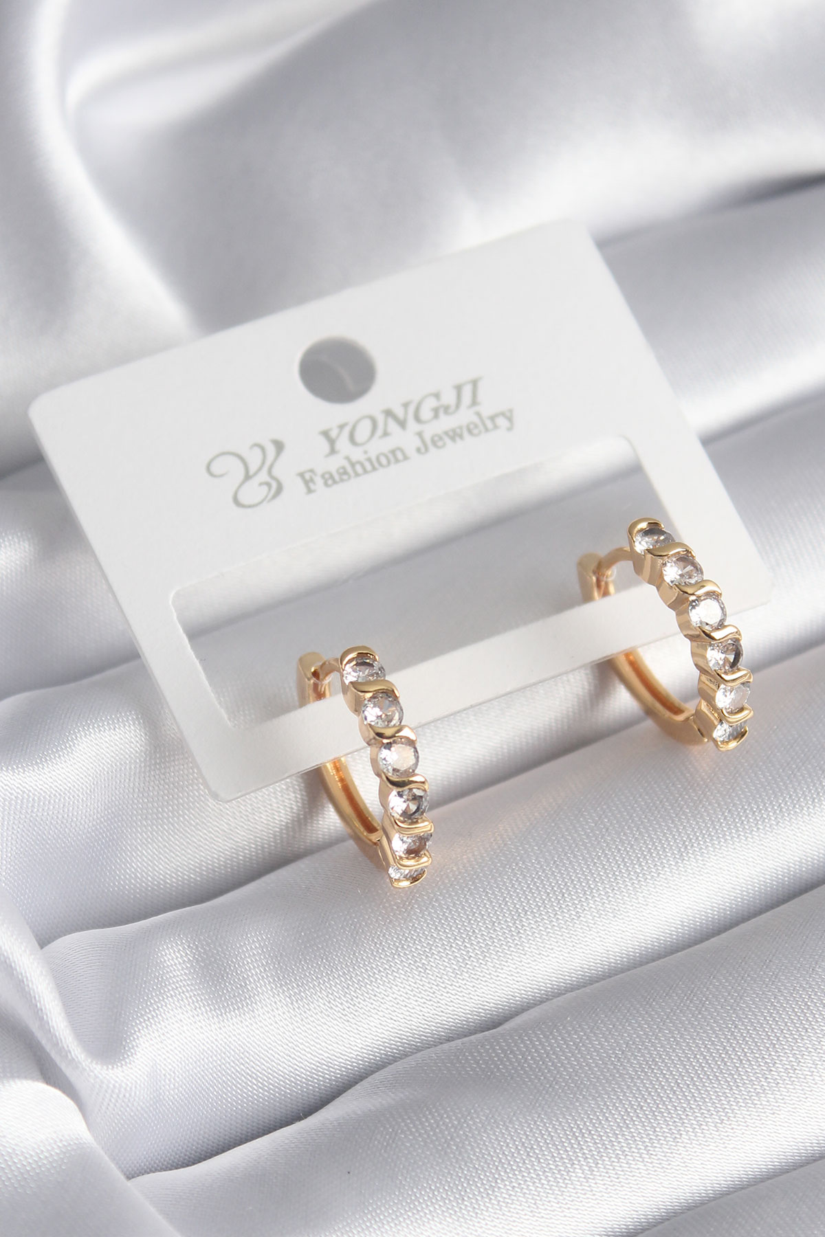 Tegan Pirinç Gold Renk Zirkon Taşlı Halka Model Kadın Küpe TG27BKP10015