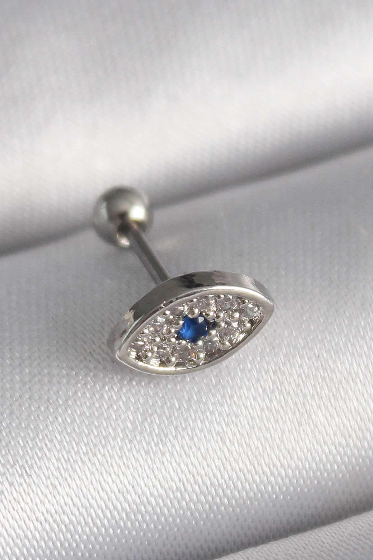 Tegan 316L Çelik Gümüş Renk Zirkon Taşlı Göz Tragus Piercing TG27PR1253