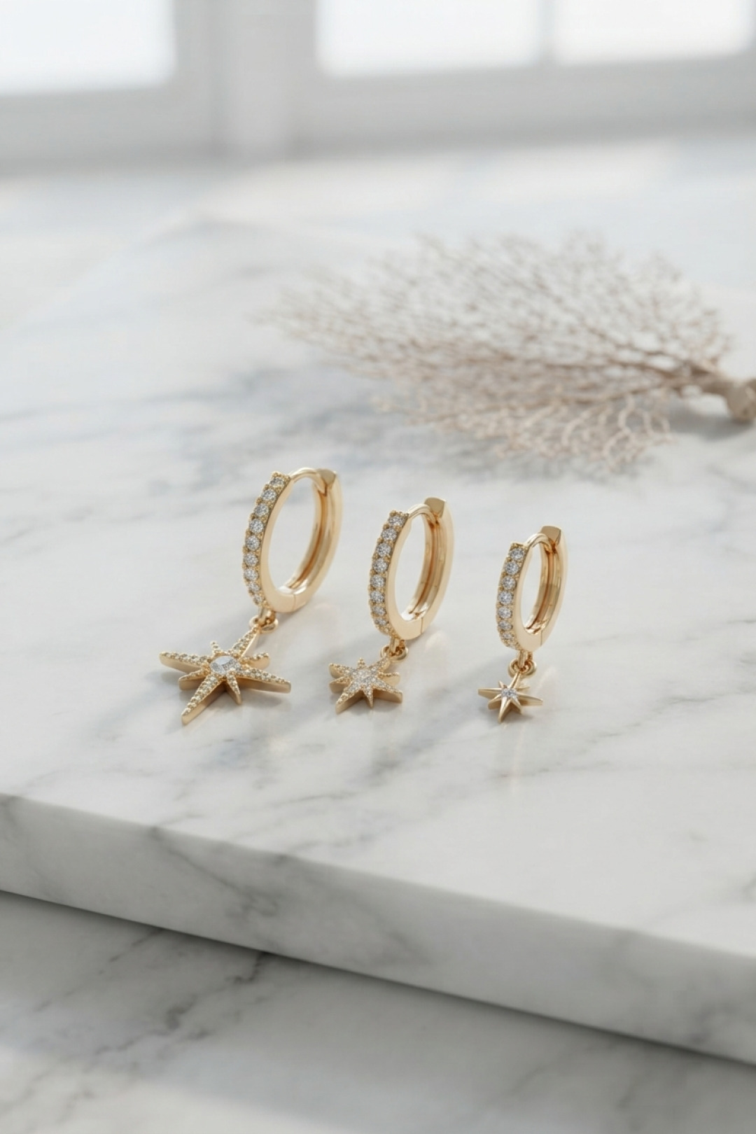 Tegan Gold Renk Kutup Yıldız Model 3 lü Küpe Seti TG27BKP11952