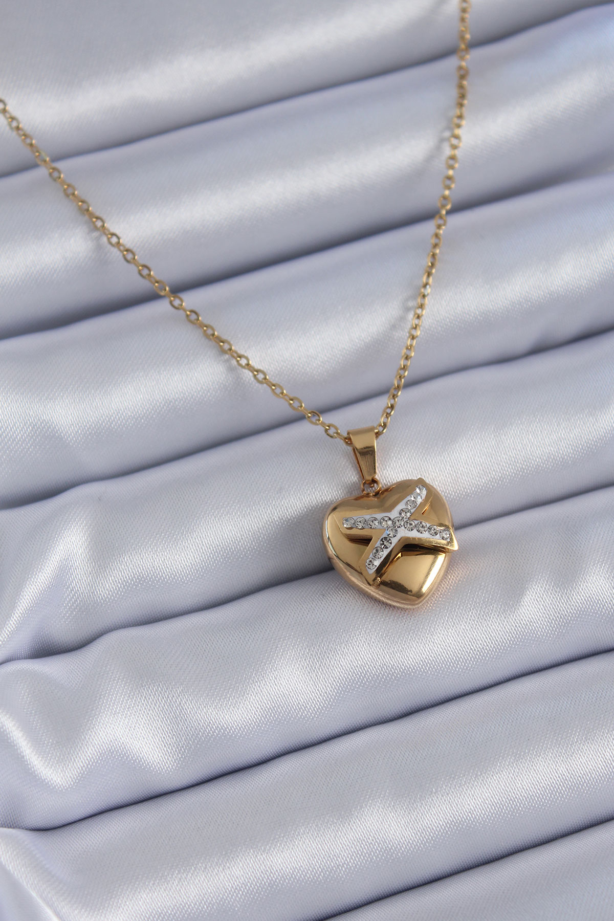 Tegan 316L Çelik Gold Renk Zirkon Detay Kalp Model Kadın Kolye TG27BKO7626