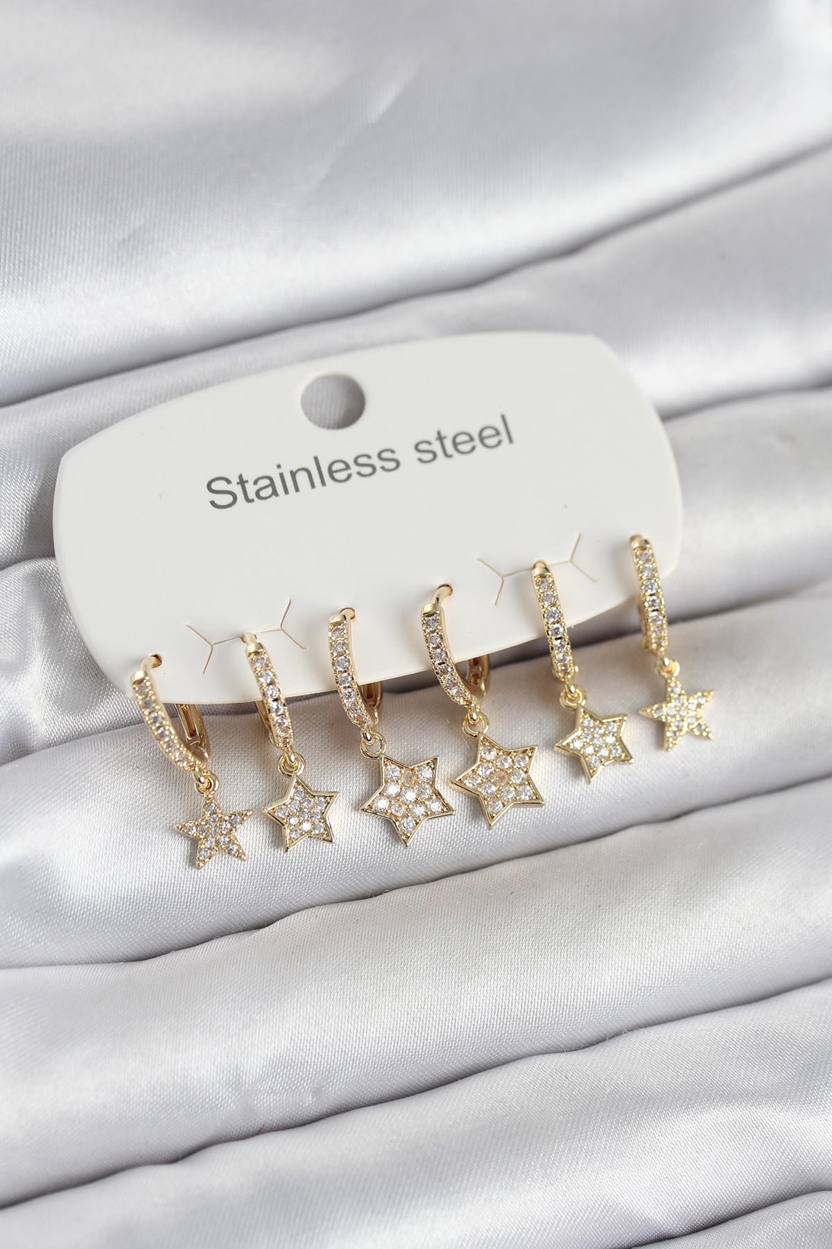 Tegan 316L Çelik Gold Renk 6'lı Set Yıldız Model Kadın Küpe TG27BKP11751