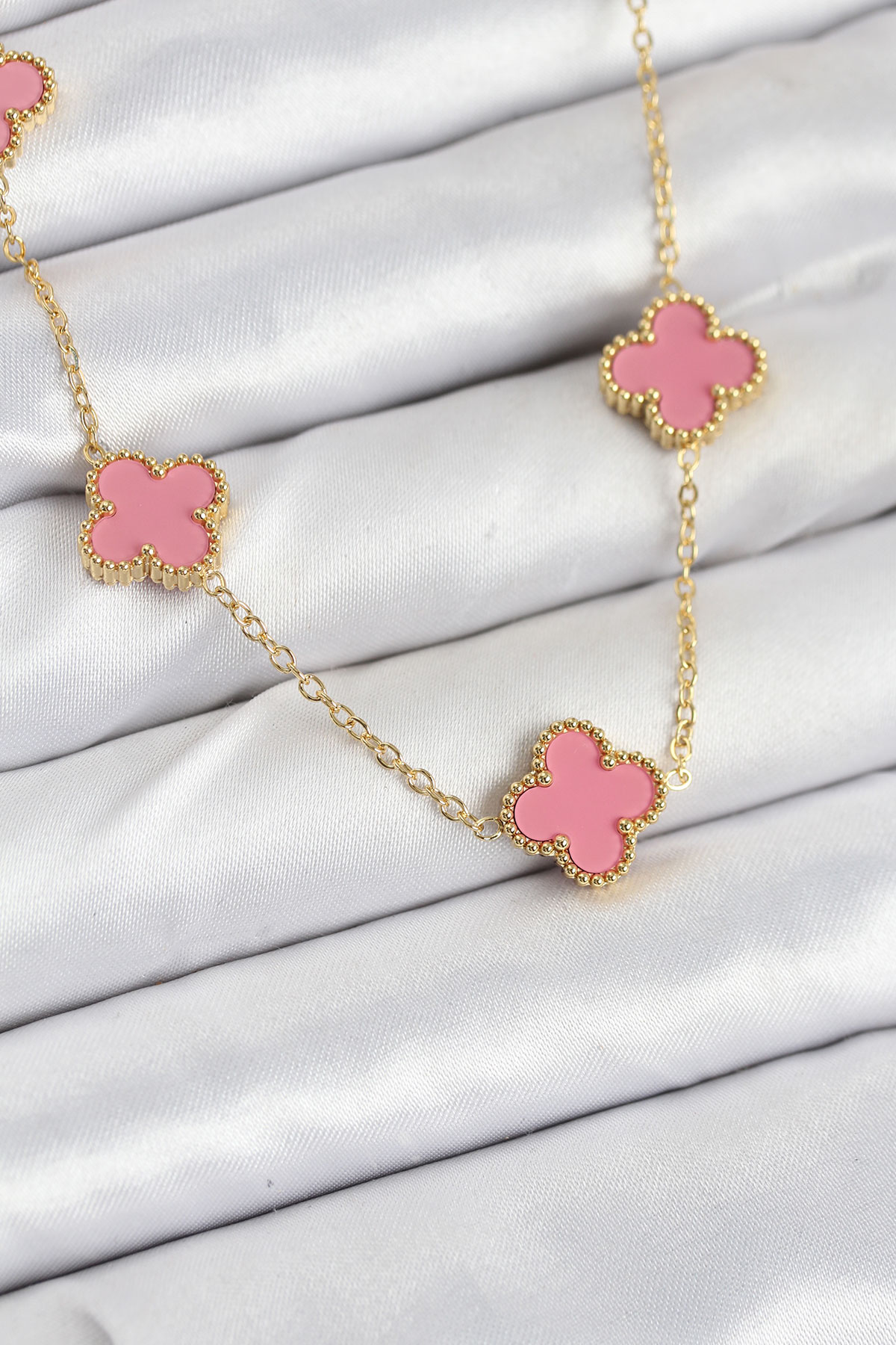 Tegan 316L Çelik Zincir Gold Pembe Renk Yonca Kadın Kolye TG27BKO10583