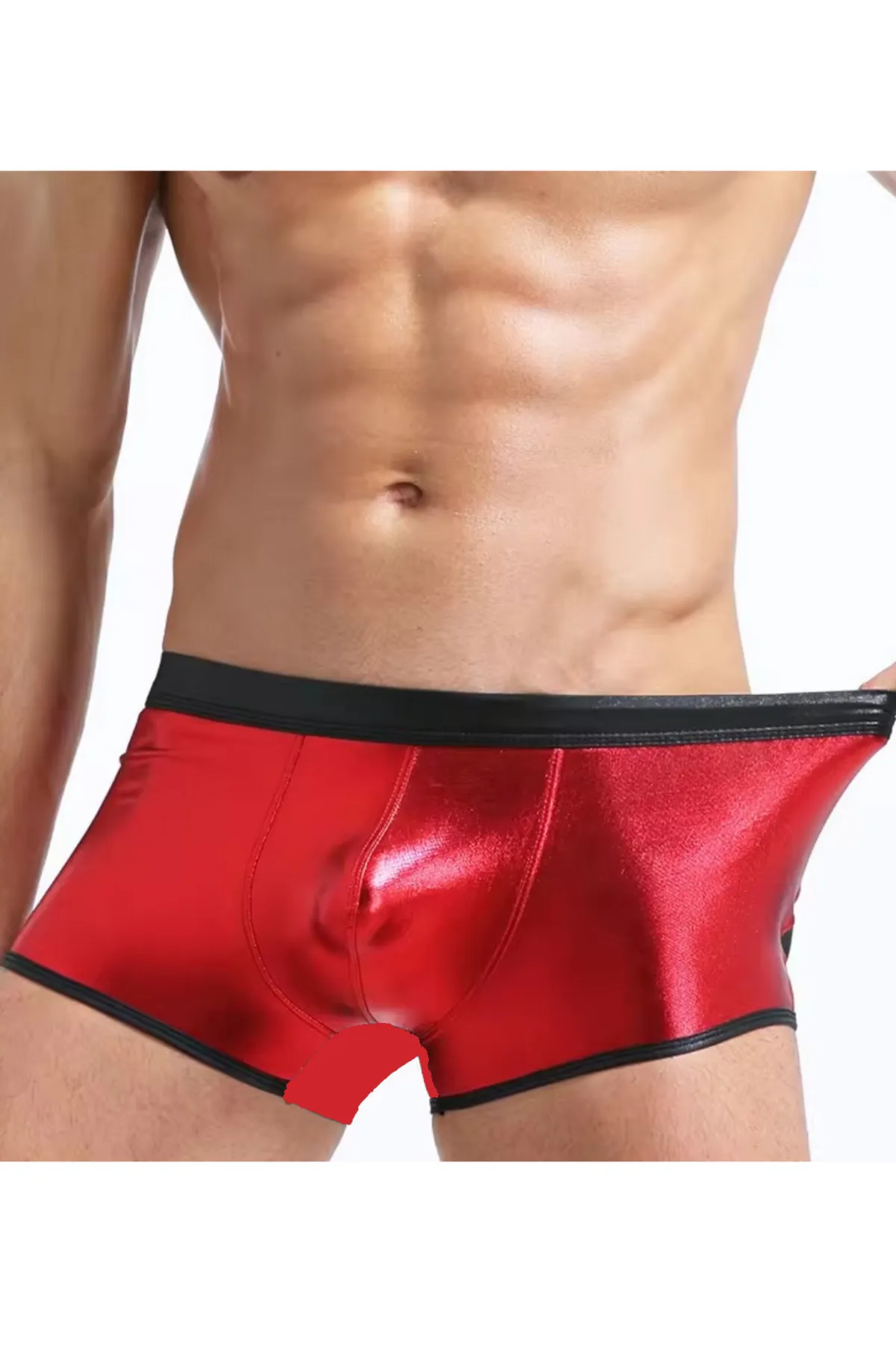 Tegan Fantezi Deri Görünümlü Kırmızı Erkek Boxer Tanga TG274506