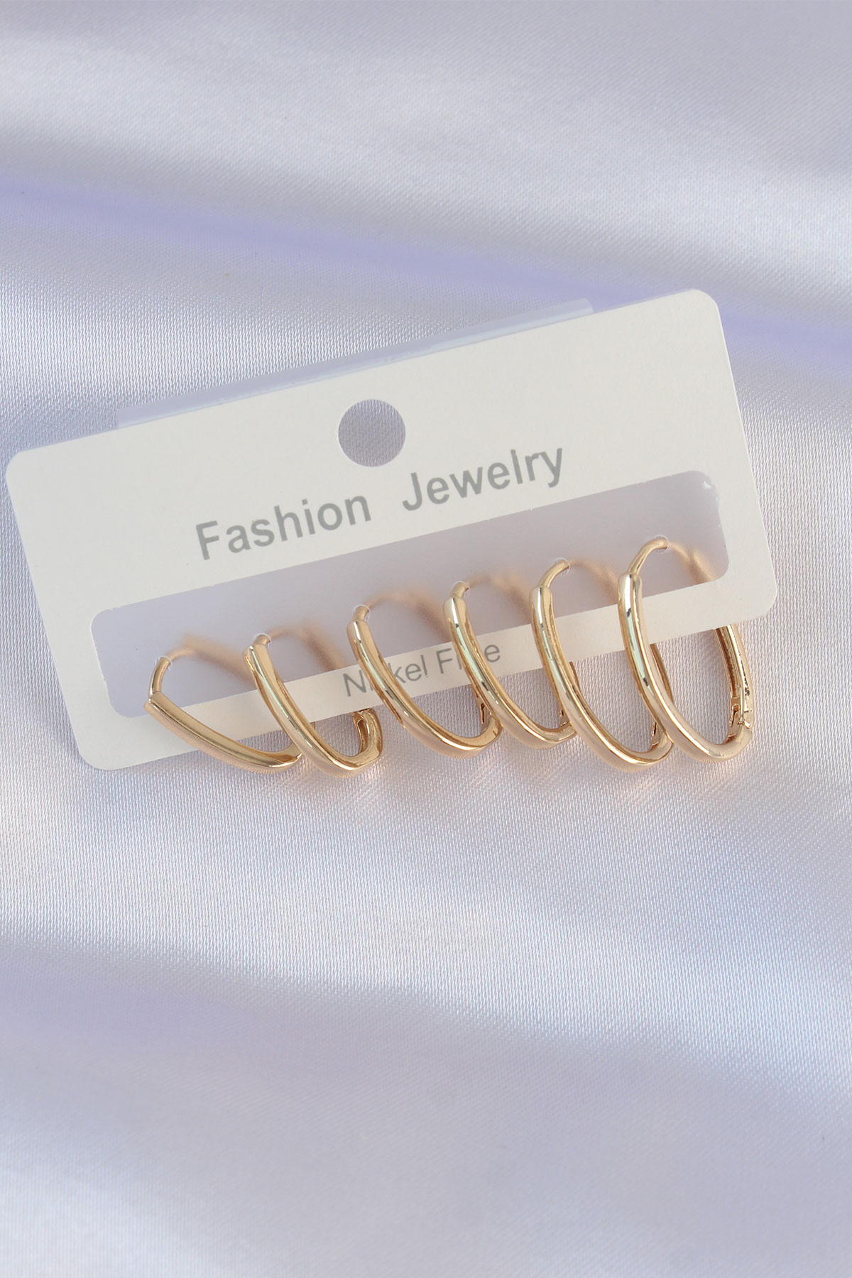 Tegan Pirinç Gold Renk İnce Oval Küpe Seti TG27BKP8988
