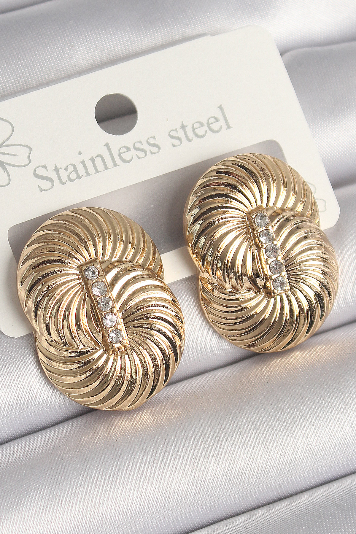 Tegan Pirinç Gold Renk Zirkon Taşlı Sarmal Model Kadın Küpe TG27BKP10241