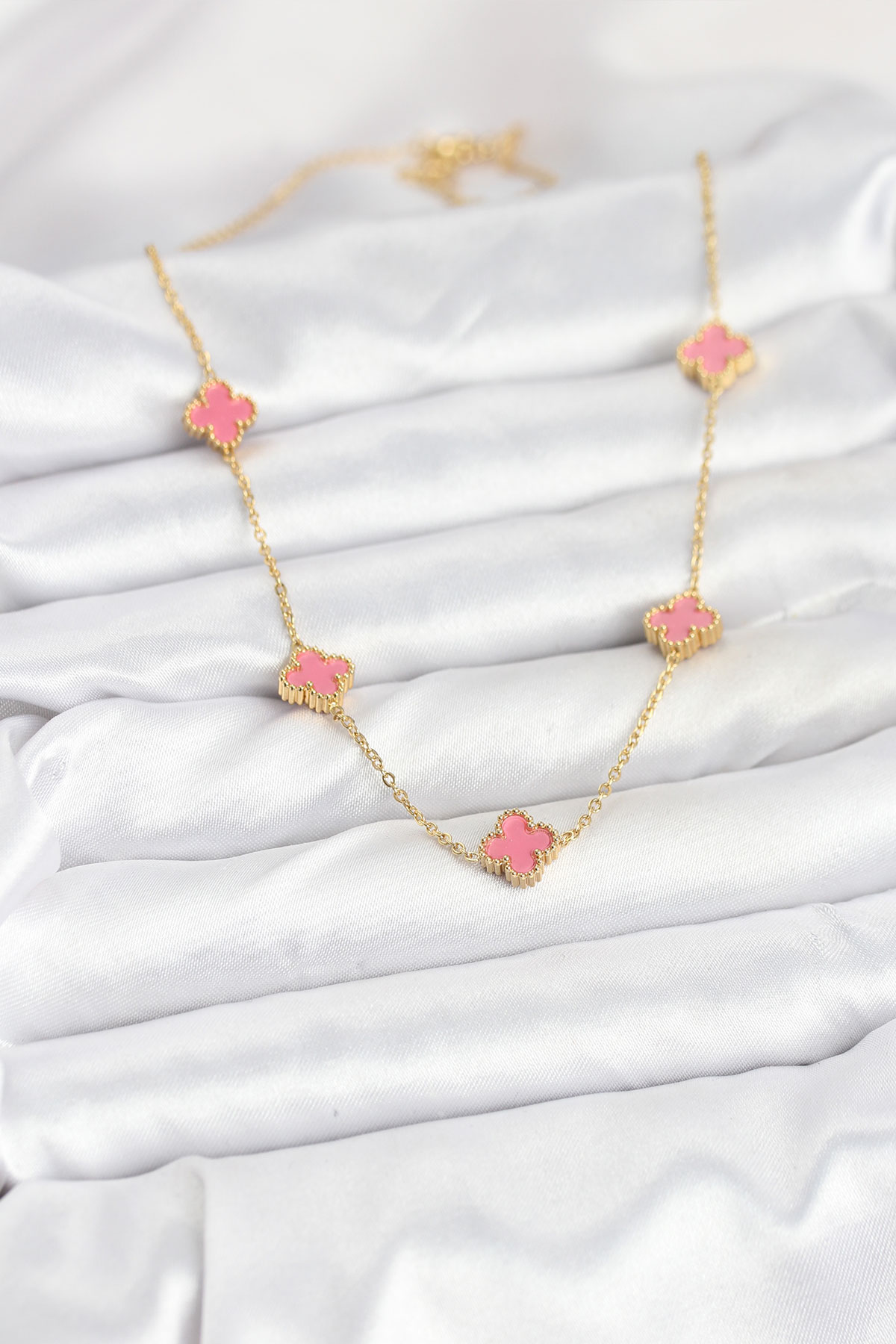 Tegan 316L Çelik Zincir Gold Renk Pembe Baby Boy Yonca Kadın Kolye TG27BKO10572