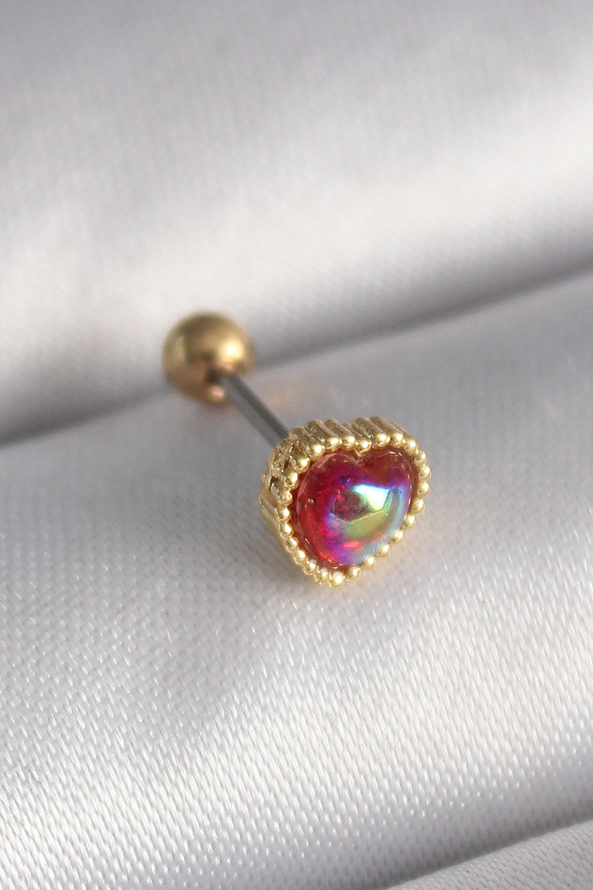 Tegan 316L Çelik Gold Renk Kırmızı Mineli Kalp Tragus Piercing TG27PR1266