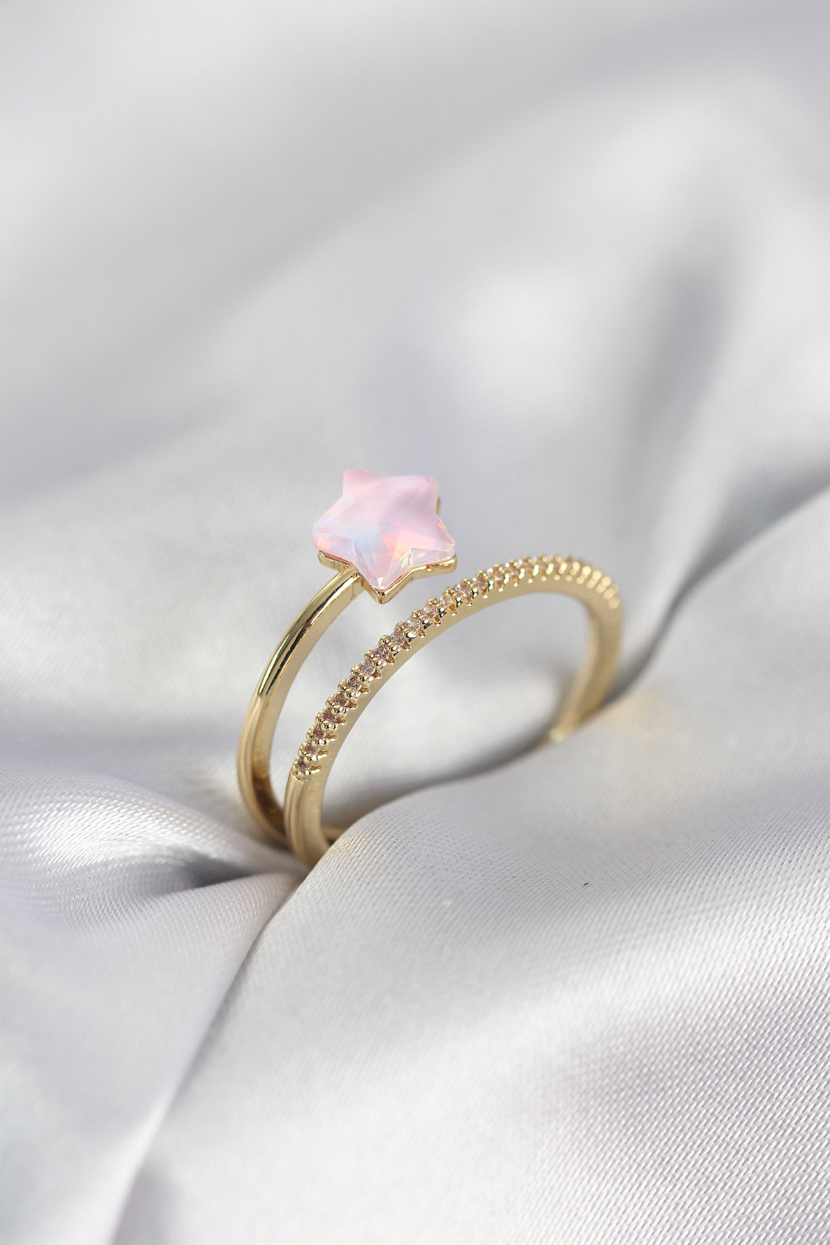 Tegan Gold Renk Zirkon Taşlı Pembe Halley Model Kadın Yüzük TG27BYK4040