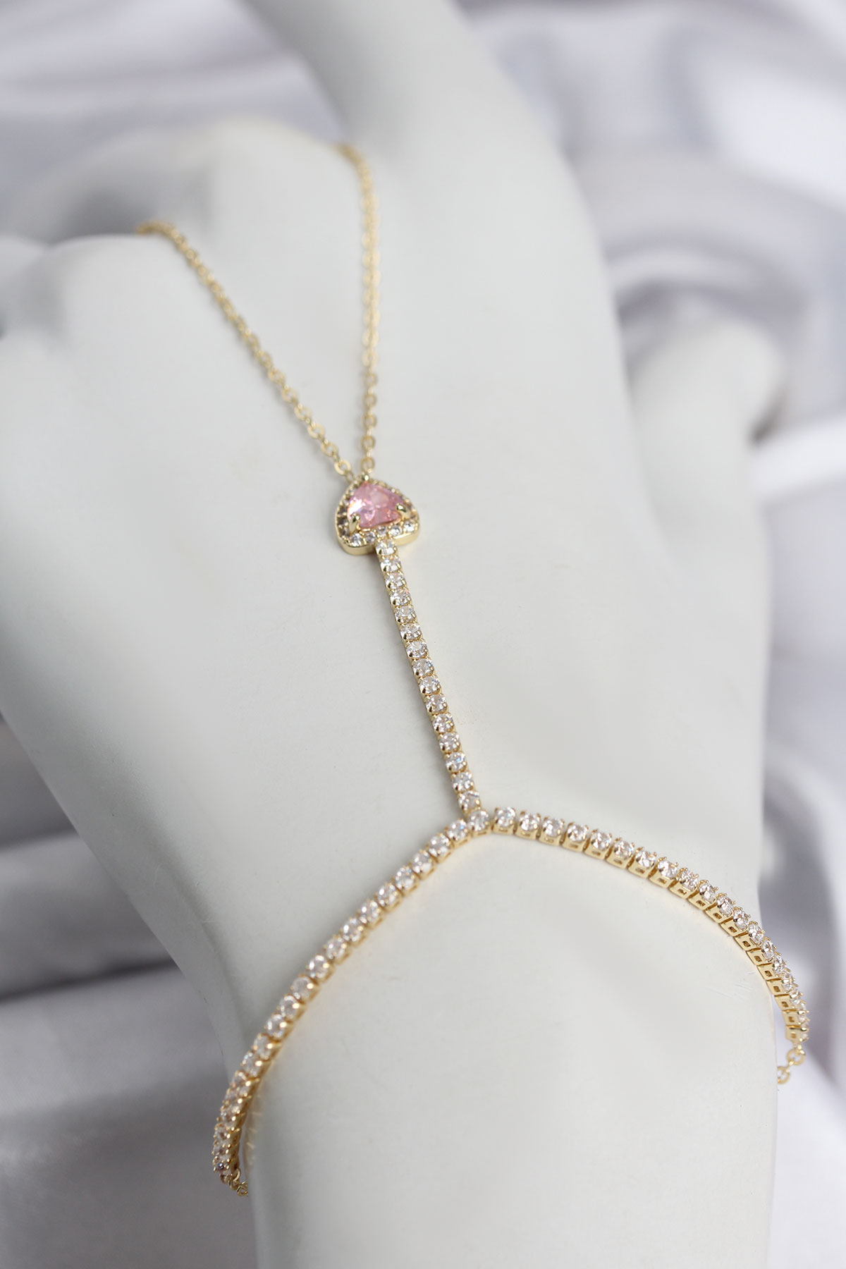 Tegan Gold Renk Pirinç Zirkon Taşlı Pembe Kalp Model Şahmeran TG27SN771