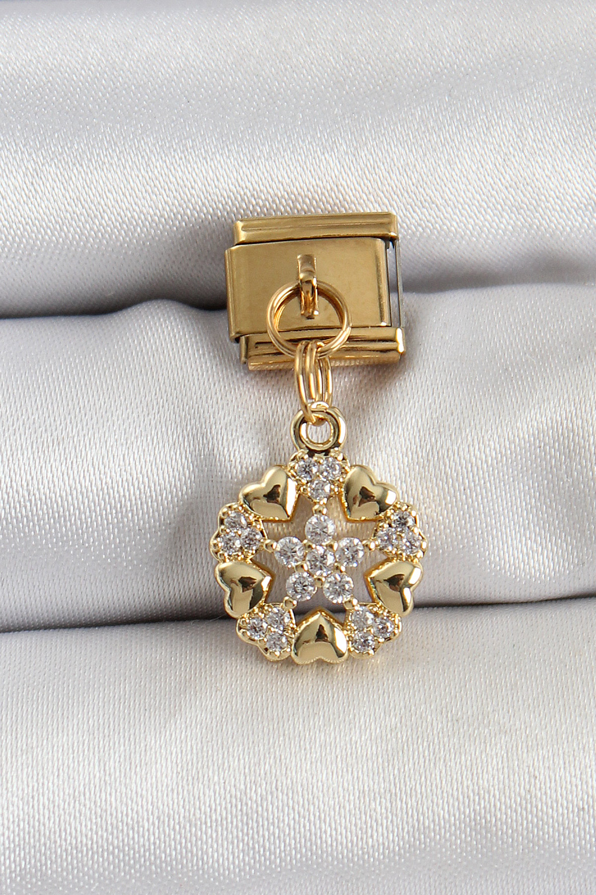 Tegan 316L Çelik Sallantılı Zirkon Taşlı Kalp Detaylı Yıldz Model Gold Renk Nomination Charm TG27BC1415