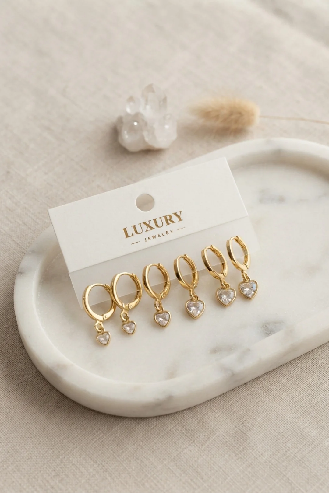 Tegan Kalp Zirkon Taşlı Gold Renk Pirinç Set Küpe TG27BKP11990