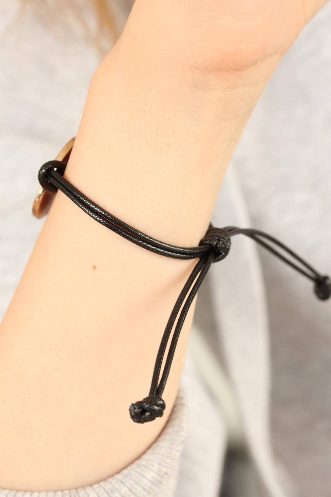 Tegan OKAY (İyi) Siyah Deri İpli Unisex Mood Bileklik TG27BB1983