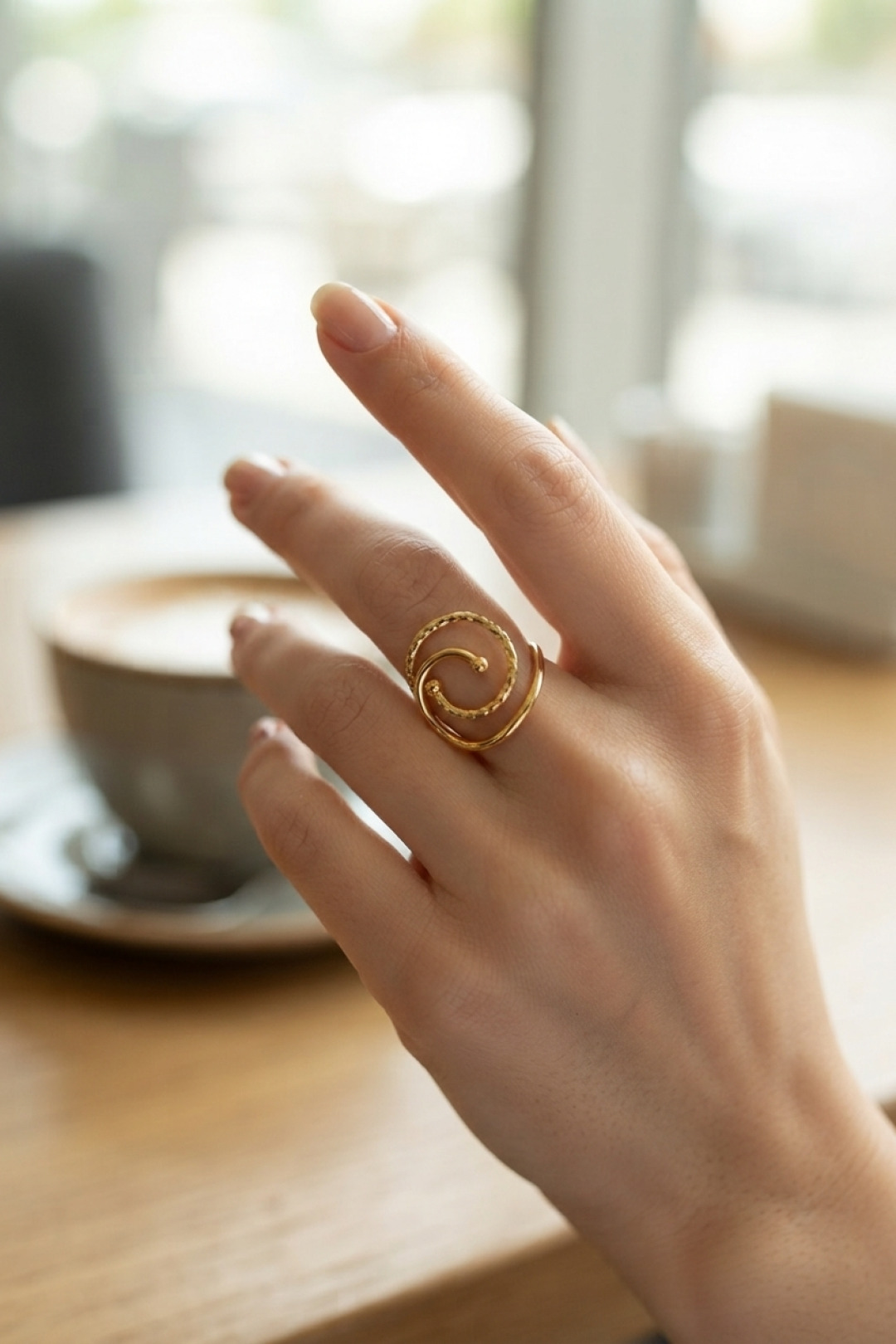 Tegan Gold Renk Geometrik Çift Halka Yüzük TG27BYK4207